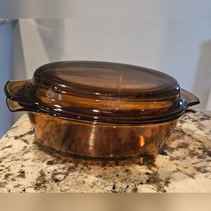 Vintage Anchor Hocking Amber Lidded Glass Casserole Dish